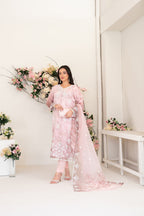 3 Piece Stitched Organza  Suit