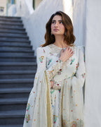03-Piece Lawn Frock With Organza Dupatta
