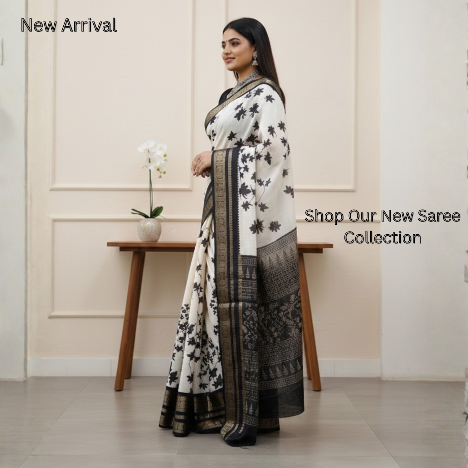 Classic Black And White Contrast Saree (Unstitched)