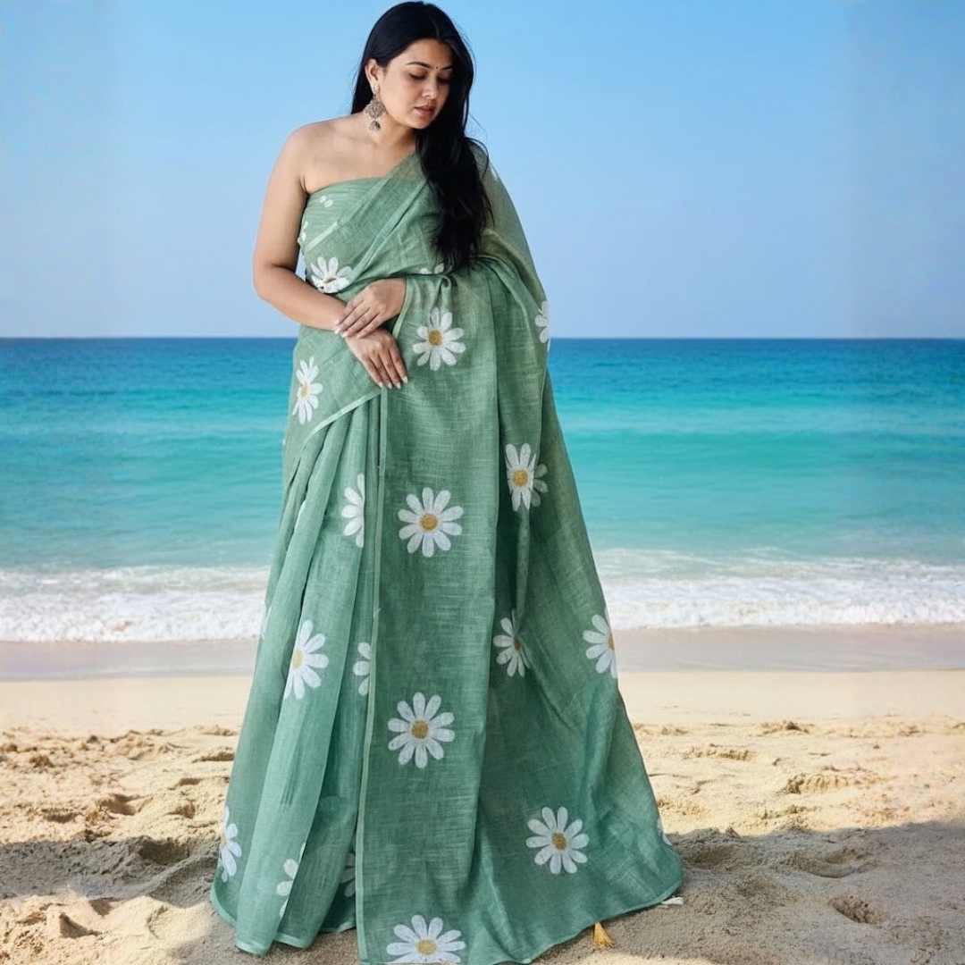 Printed Cotton Saree Collection With Fumka Border For Women (Unstitched)