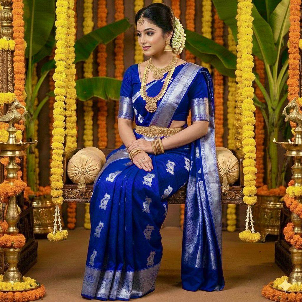 Elegant Soft Lichi Silk Saree For Women (Unstitched)