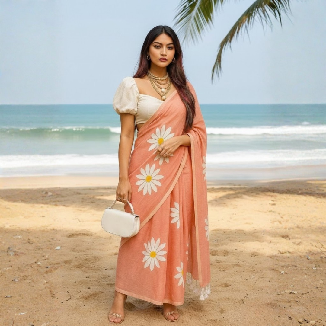 Printed Cotton Saree Collection With Fumka Border For Women (Unstitched)
