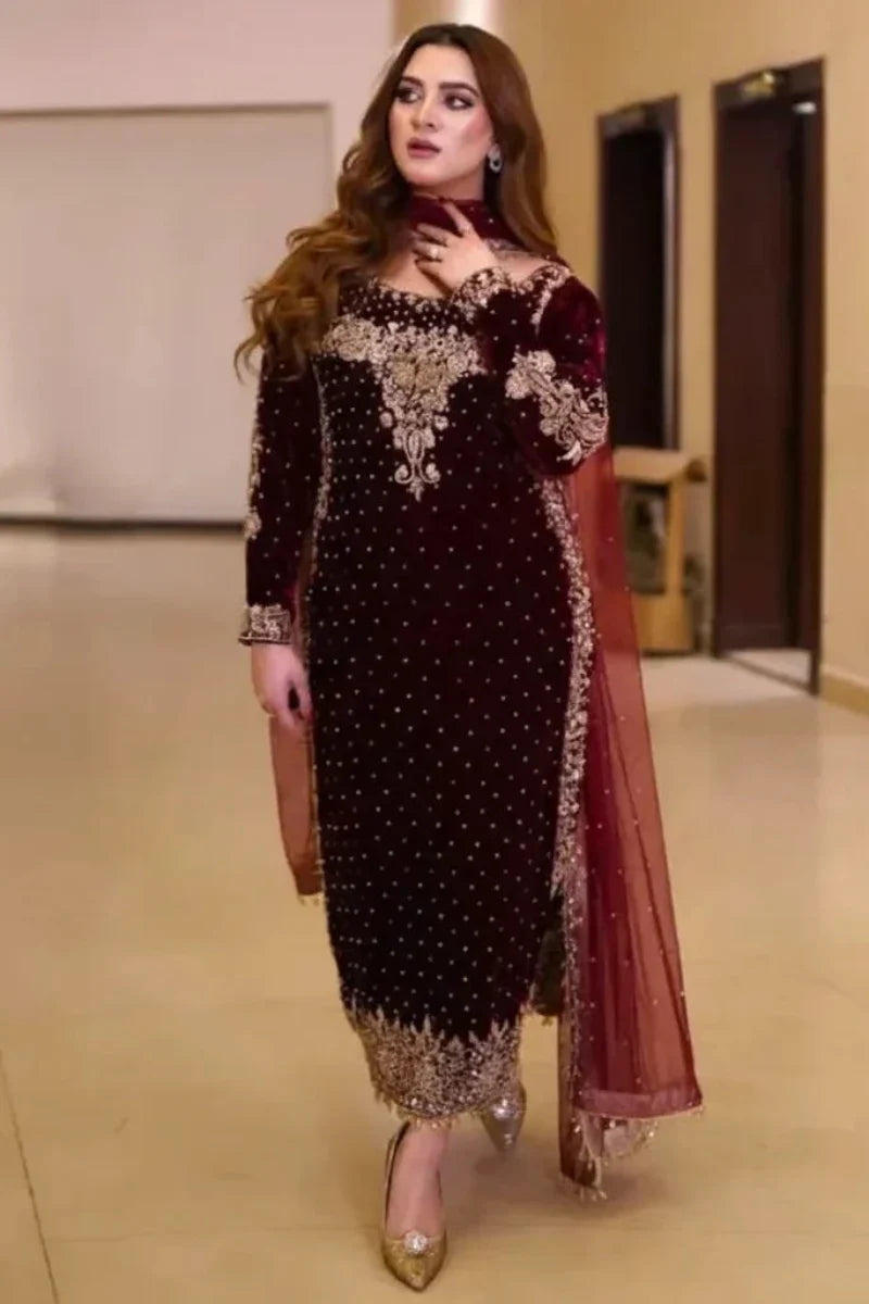 3 Piece Stitched Velvet suit - Ready to Wear