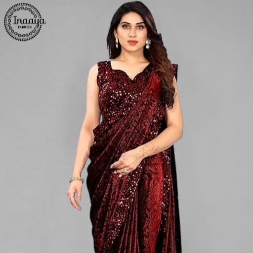Trending Lycra Blend Saree with Sequins Work For Women (Unstitched)