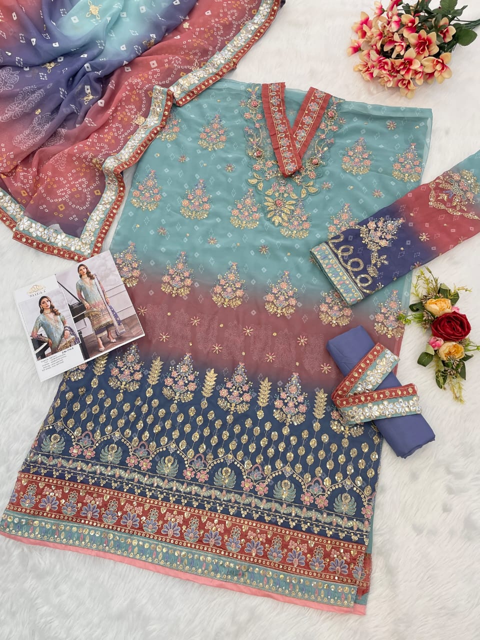 Georgette Traditional Wear Embroidery Work Suit