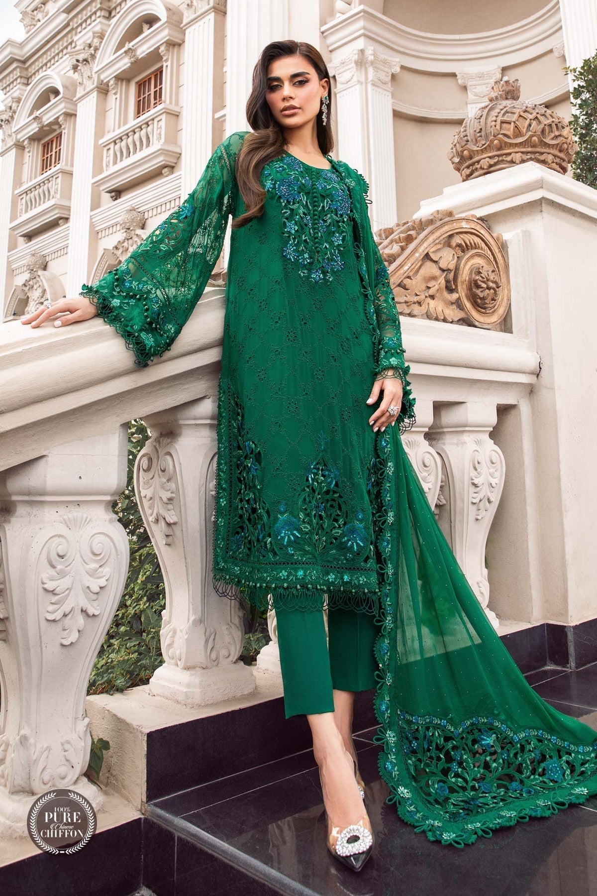 . Stitched Chiffon | Emerald Green Regular