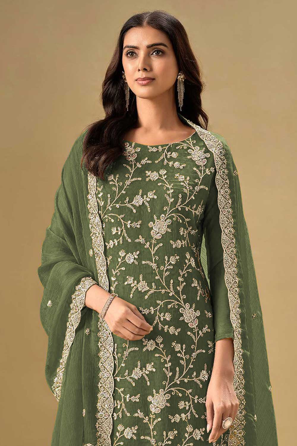 Chinon Embroidered Straight Cut Trouser Suit