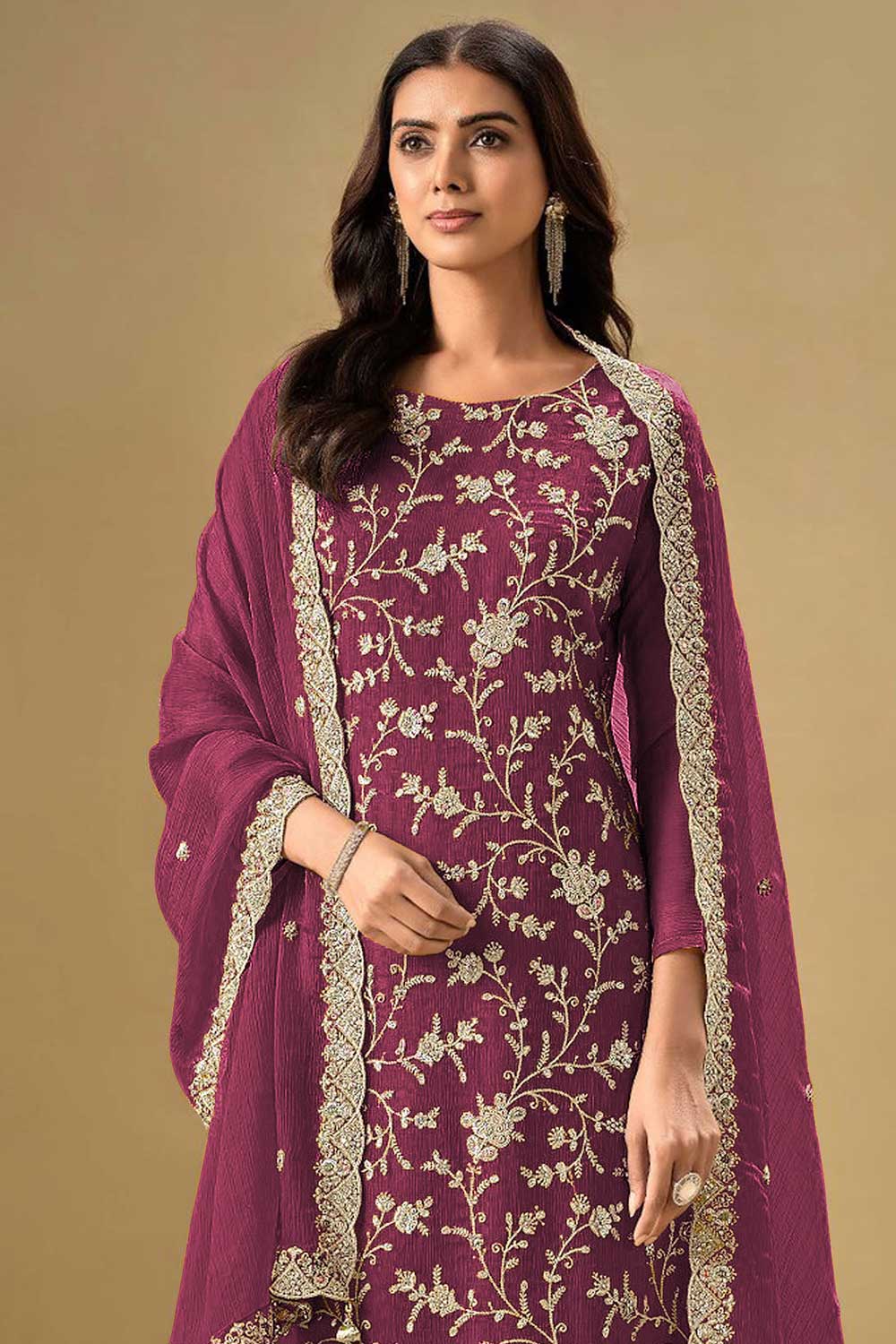 Chinon Embroidered Straight Cut Trouser Suit