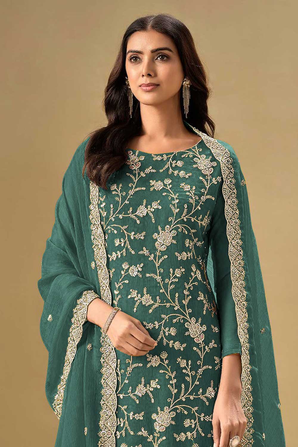 Chinon Embroidered Straight Cut Trouser Suit