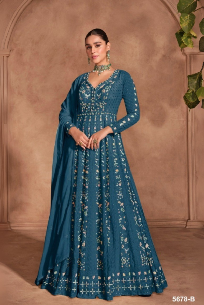 Sophisticated Chinon Suit with Sequence Work