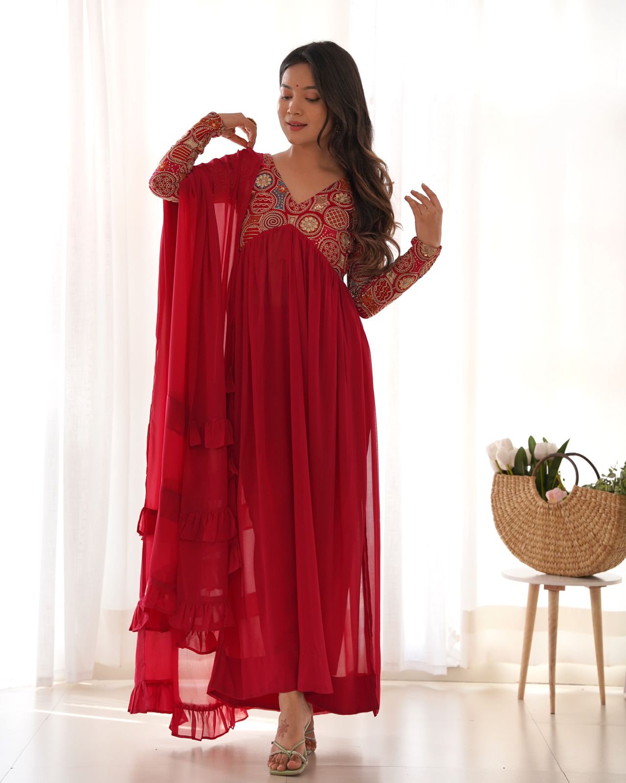Pink Colour Georgette Gown Set