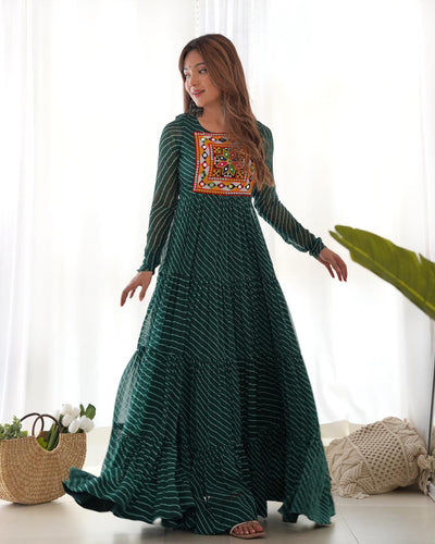 Pure Soft Faux Georgette Laheriya Print Anarkali Gown