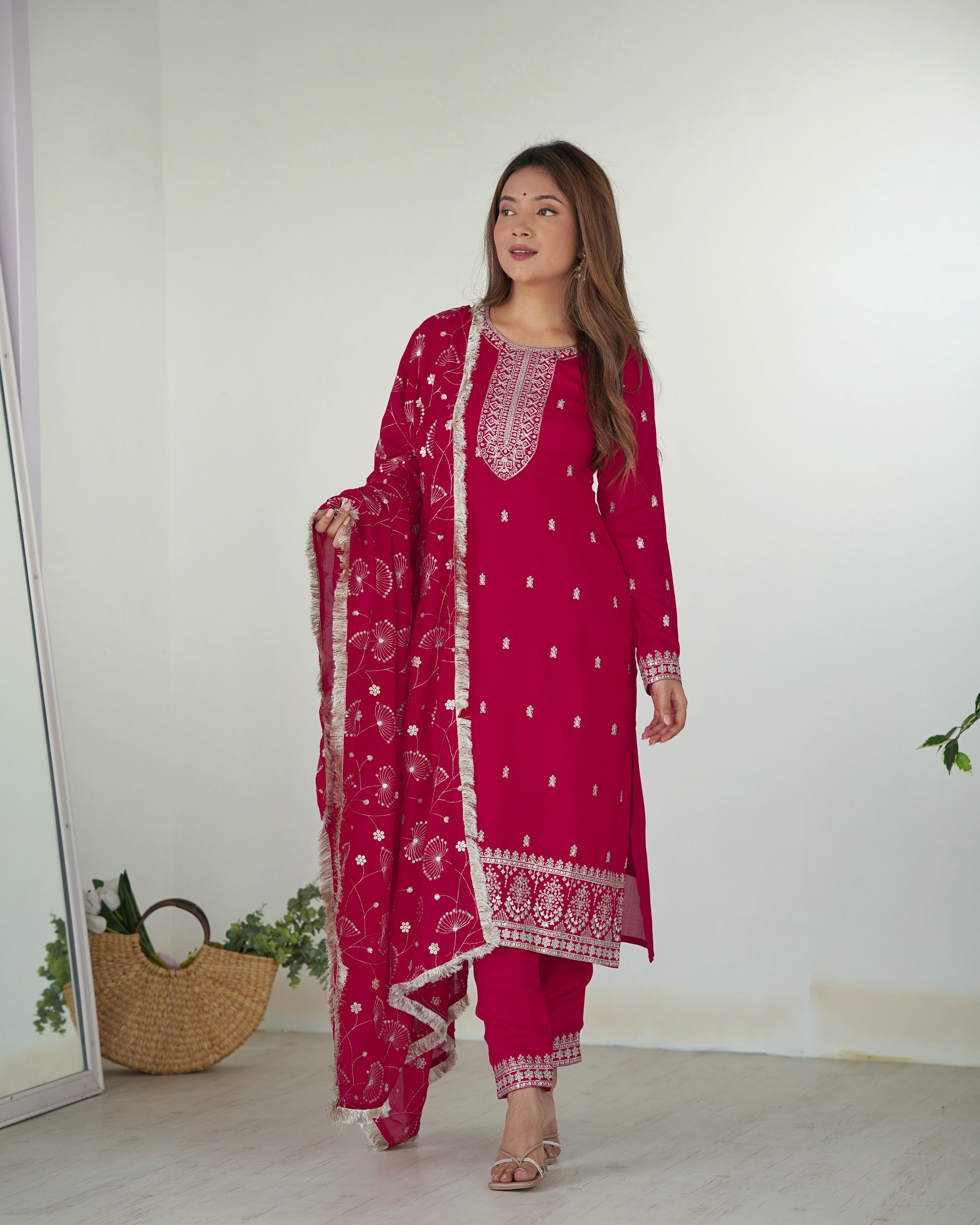 Elegant Pink Pure Blooming Vichitra Silk Kurta Set â€“ Ready to Wear