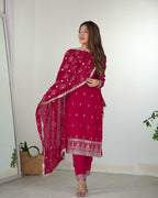 Elegant Pink Pure Blooming Vichitra Silk Kurta Set â€“ Ready to Wear