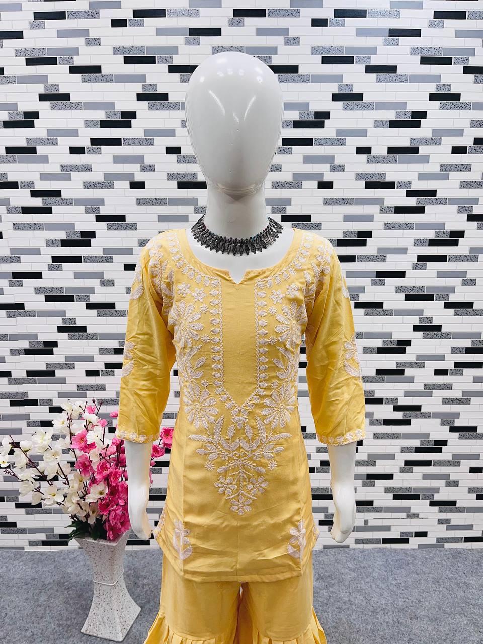 Rayon Embroidered Top & Sharara Set for Kids