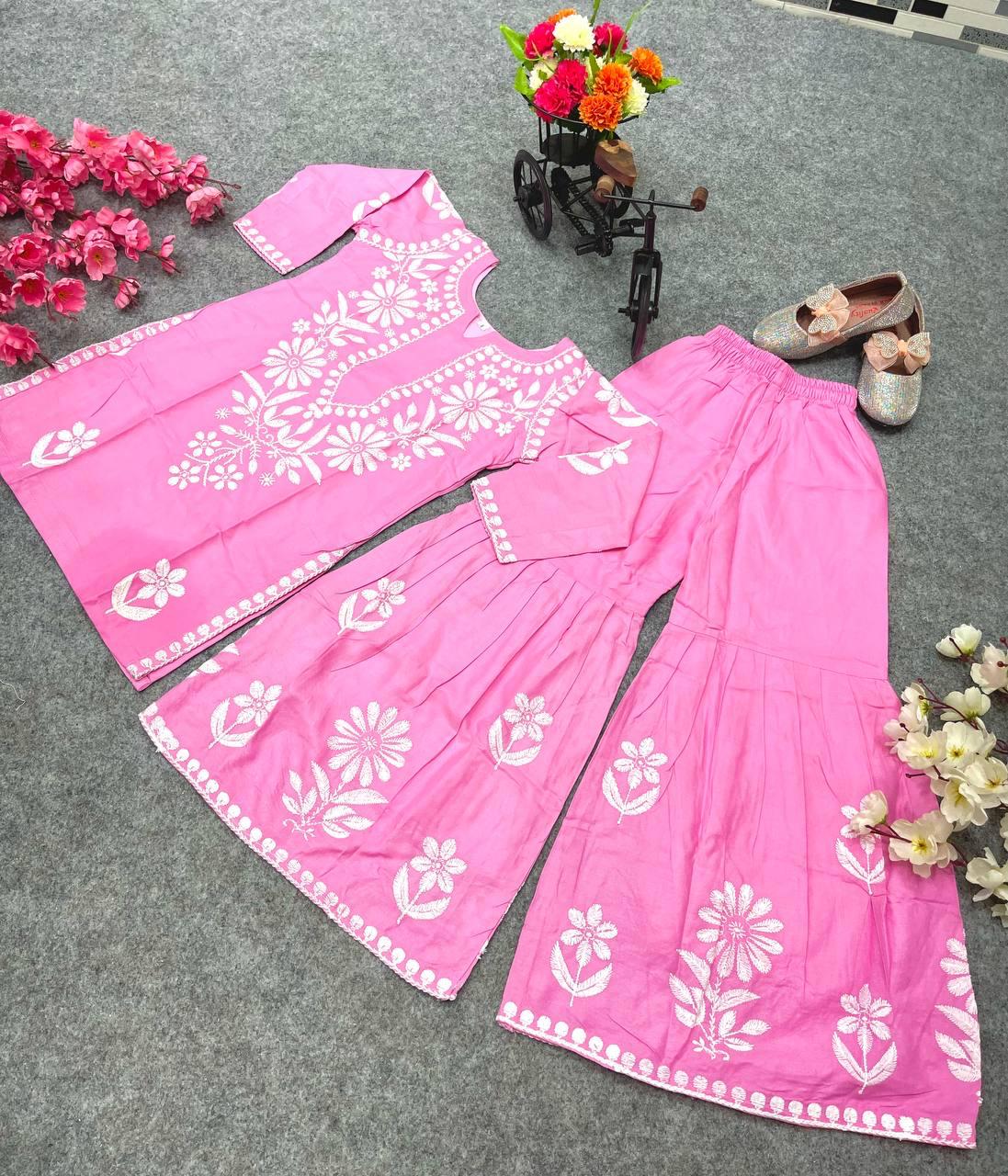 Rayon Embroidered Top & Sharara Set for Kids