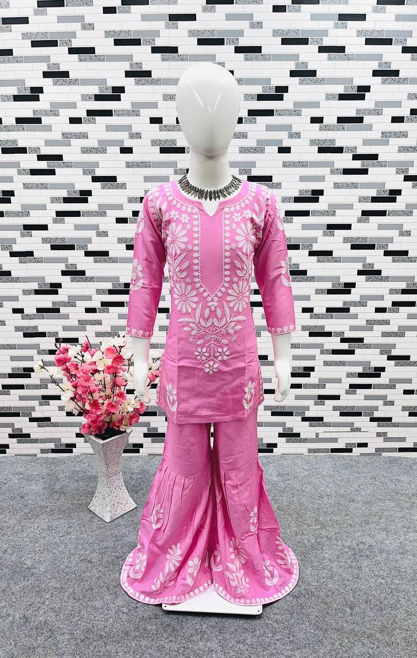 Rayon Embroidered Top & Sharara Set for Kids