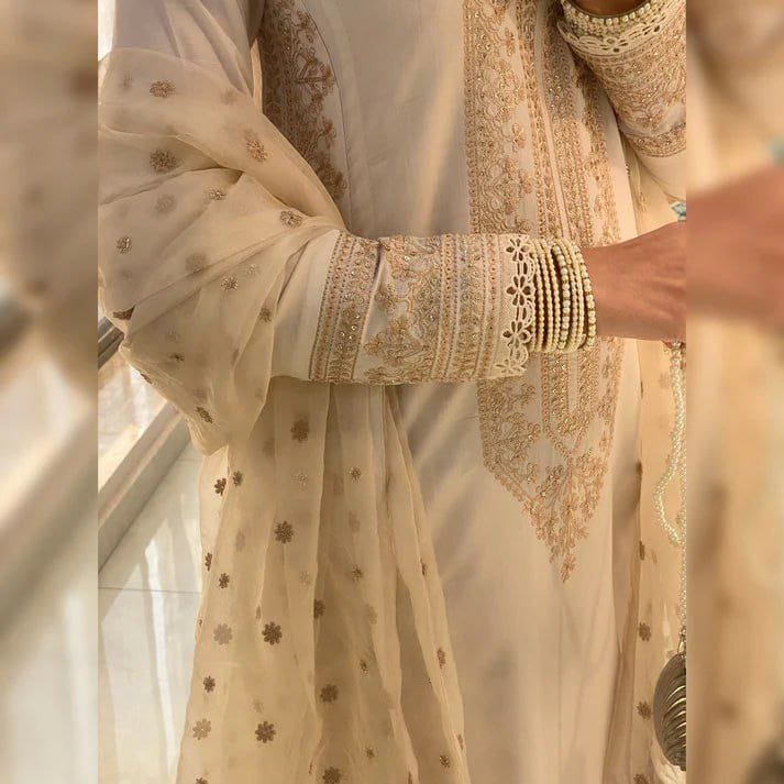 Fancy Roman Silk Sequin Embroidered Cotton Work Suit