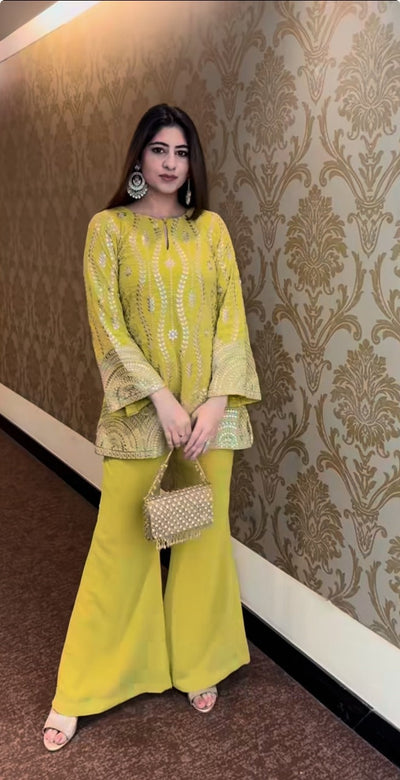 Exquisite Sequence Embroidery Top Plazzo Set with Unparalleled Elegance