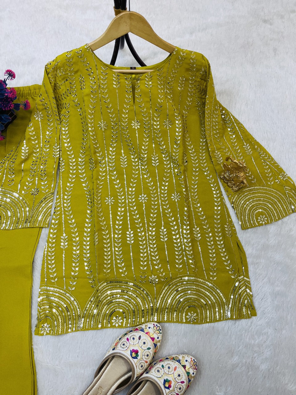 Exquisite Sequence Embroidery Top Plazzo Set with Unparalleled Elegance