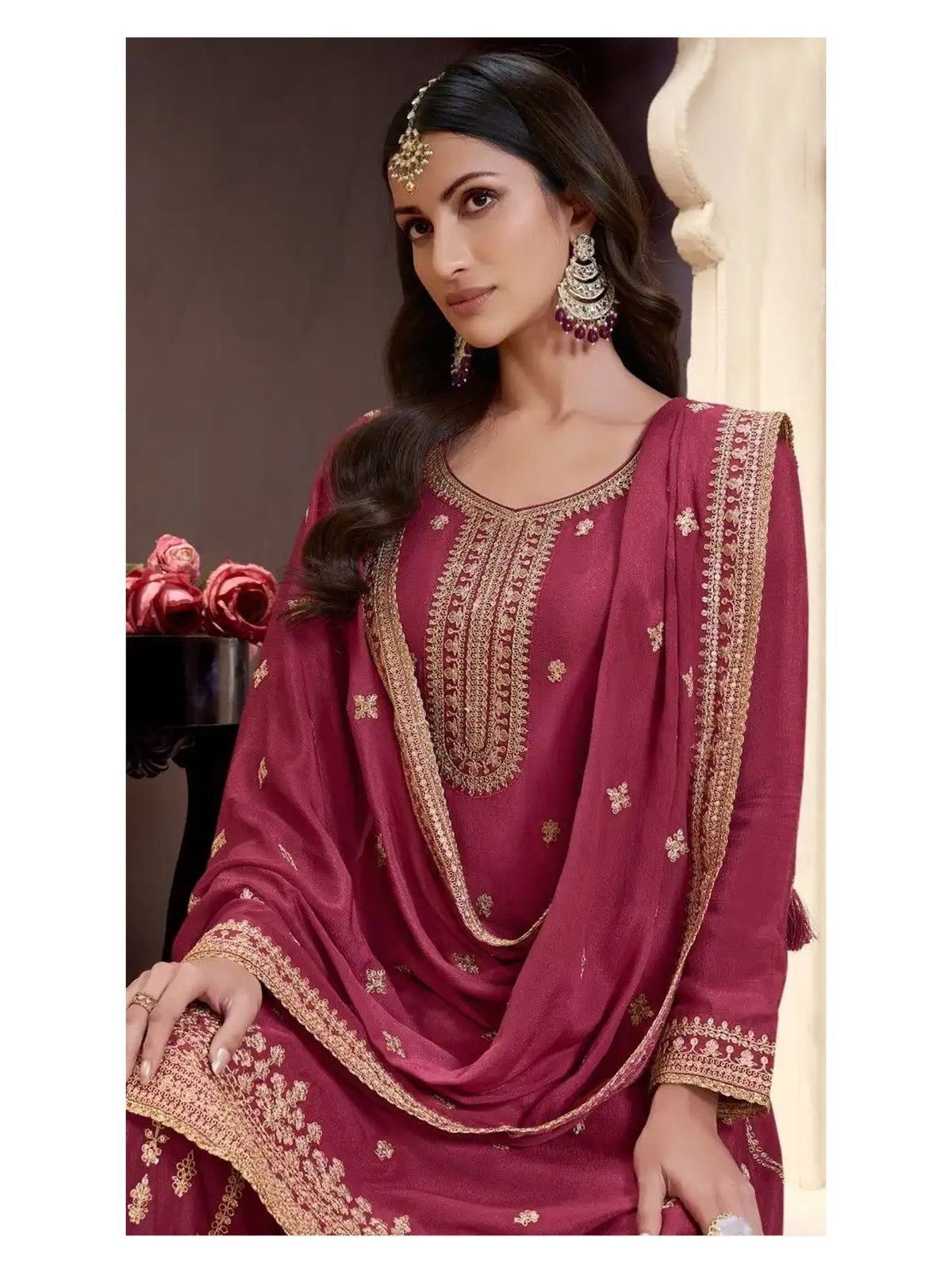 Classic Heavy Chinon Embroidered Suit