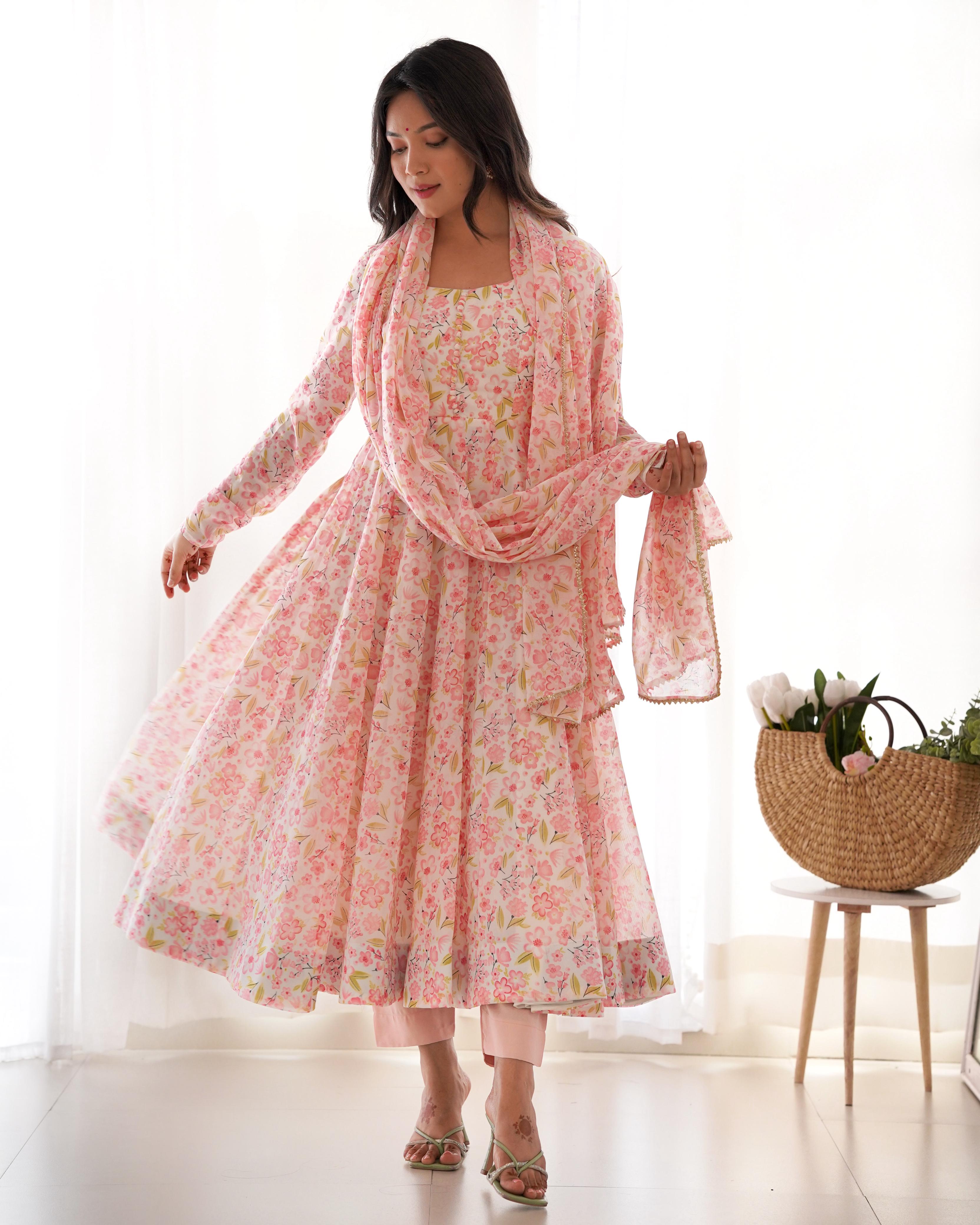 Premium Chiffon Floral Anarkali Set