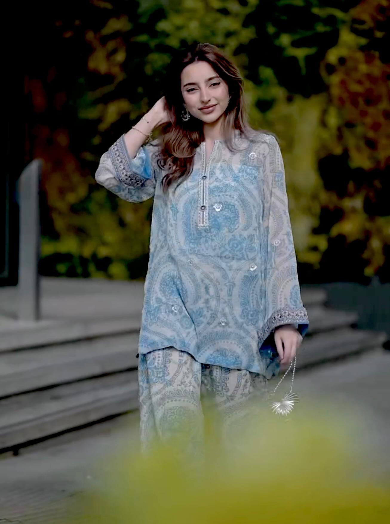 Chiffon Georgette Party Set with Farshi Palazzo