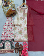 Embroidered Georgette Top with Crepe Palazzo