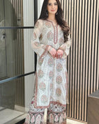 Embroidered Georgette Top with Crepe Palazzo