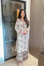 Embroidered Georgette Top with Crepe Palazzo