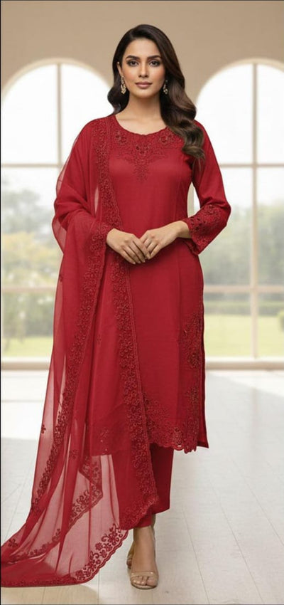 Crystal Viscose Suit with Organza Dupatta