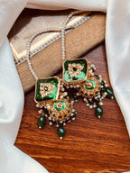Ocean Blue Meenakari Square Jhumkas