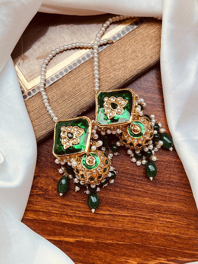 Ocean Blue Meenakari Square Jhumkas