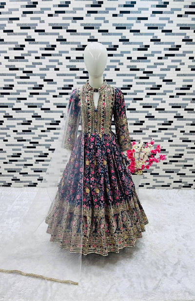 Heavy Chinon Silk Gown With Dupatta