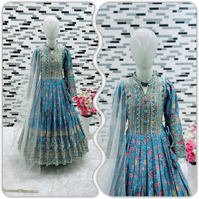 Heavy Chinon Silk Gown With Dupatta