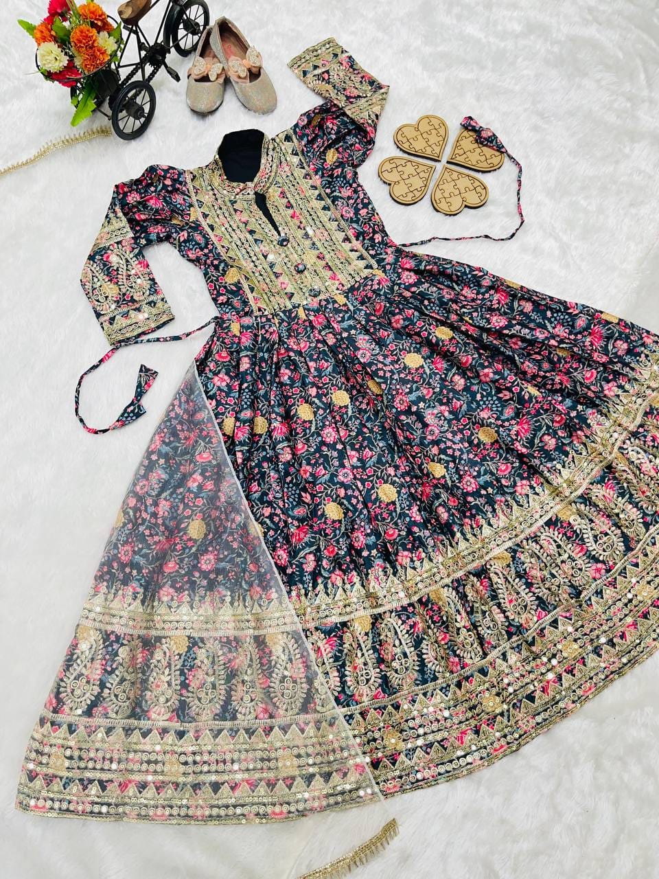 Heavy Chinon Silk Gown With Dupatta