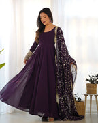 Georgette Anarkali Gown Dupatta Full Set With Pent