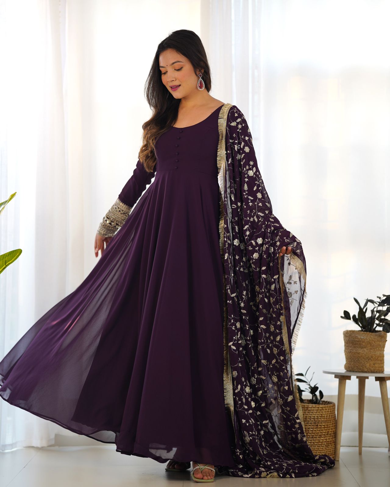 Georgette Anarkali Gown Dupatta Full Set With Pent