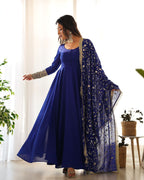 Georgette Anarkali Gown Dupatta Full Set With Pent