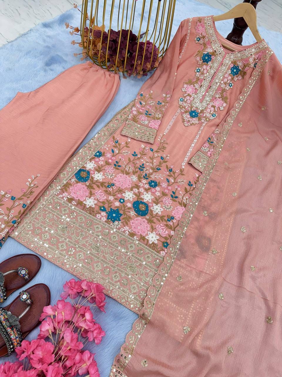 Stylish 3-Piece Set with Dupatta and Bottom