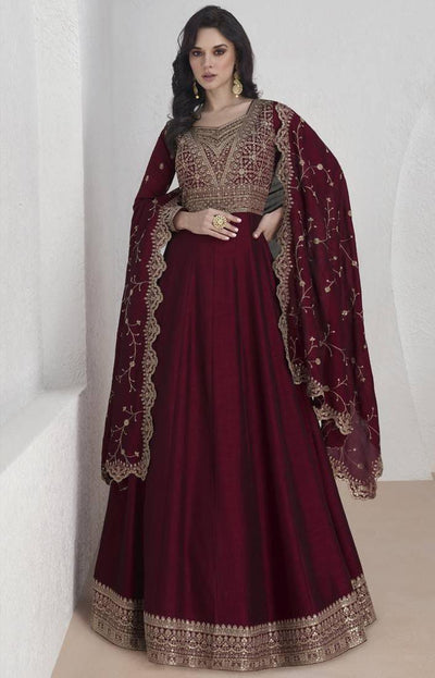 Premium Vichitra Sequin Embroidered Work Anarkali Suit