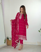 Elegant Pink Pure Blooming Vichitra Silk Kurta Set â€“ Ready to Wear