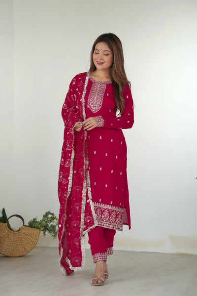 Elegant Pink Pure Blooming Vichitra Silk Kurta Set â€“ Ready to Wear