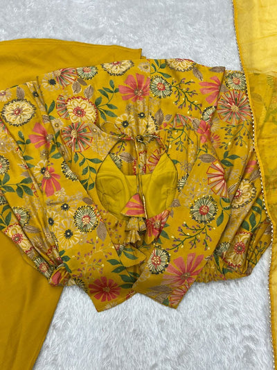 Pure Romansilk Chanderi Discharge Printed Kurti Set
