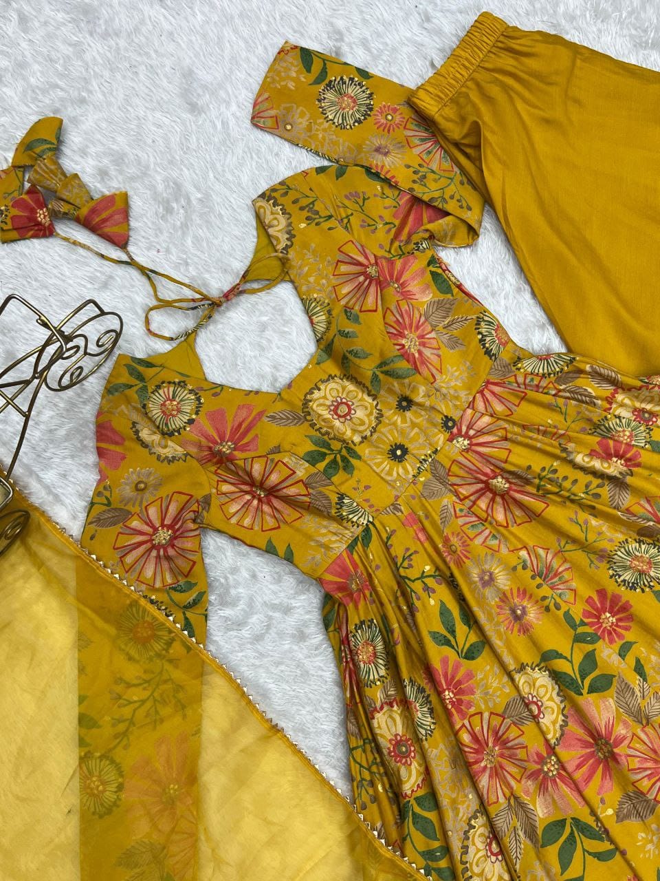 Pure Romansilk Chanderi Discharge Printed Kurti Set