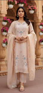 Crystal Viscose 3-Piece Stitched Suit with Organza Dupatta