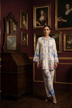 Premium Printed 2-Piece Suit with Blue Border Detailing