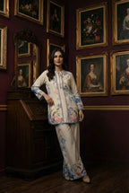 Premium Printed 2-Piece Suit with Blue Border Detailing