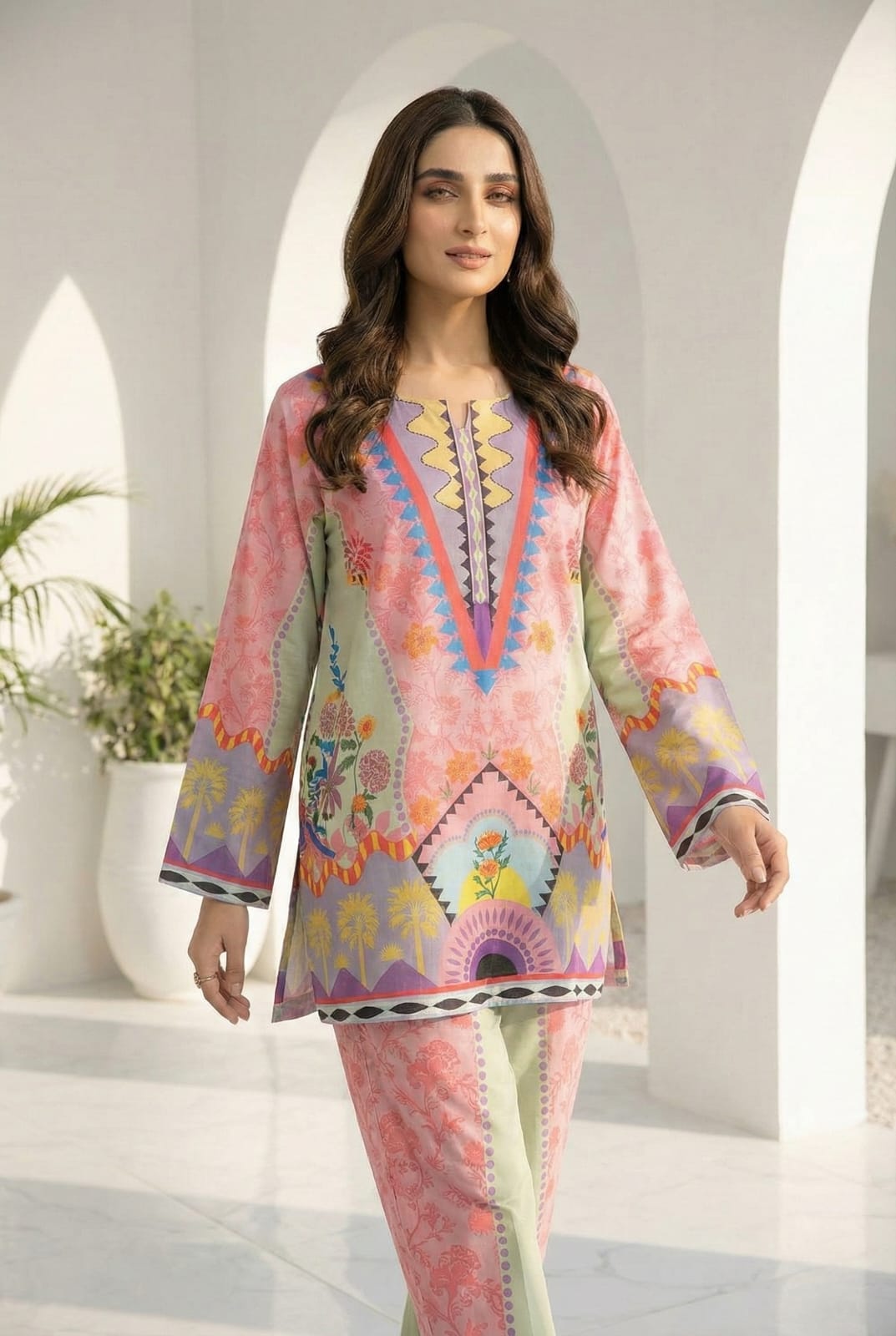 Floral Cotton 2-Piece Co-ord Set – Multi-Color