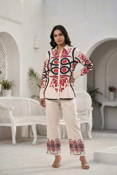 Cream Button-Down 2-Piece Cotton Co-ord Set